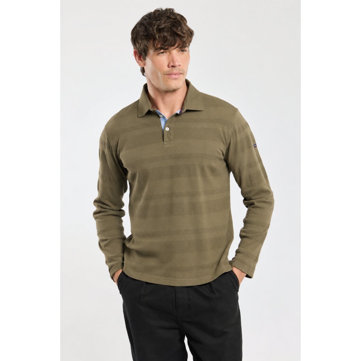 Polo rayures fantaisie en coton pour homme olive, ARMOR-LUX