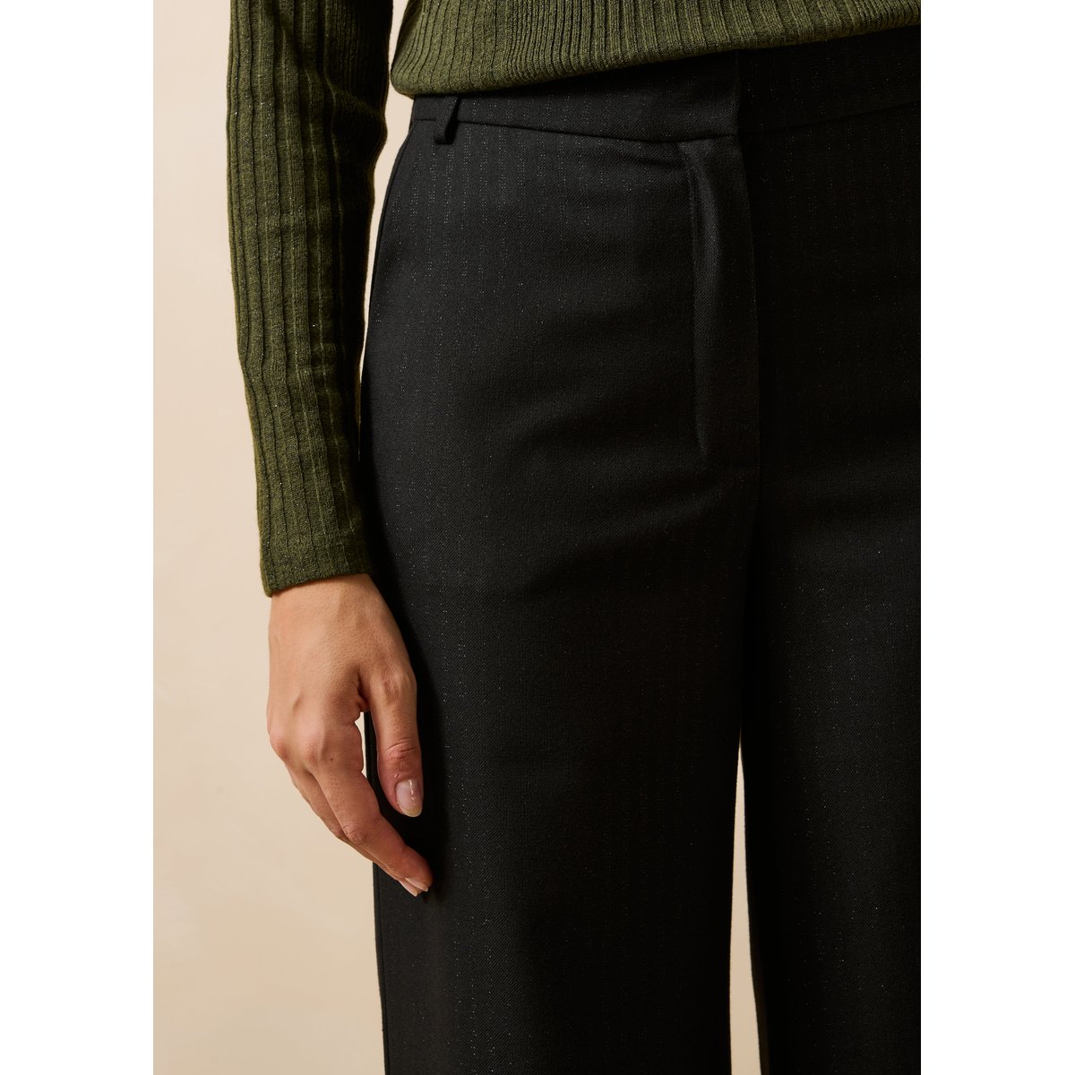 Pantalon droit taille haute à rayures noir, LA FEE MARABOUTEE