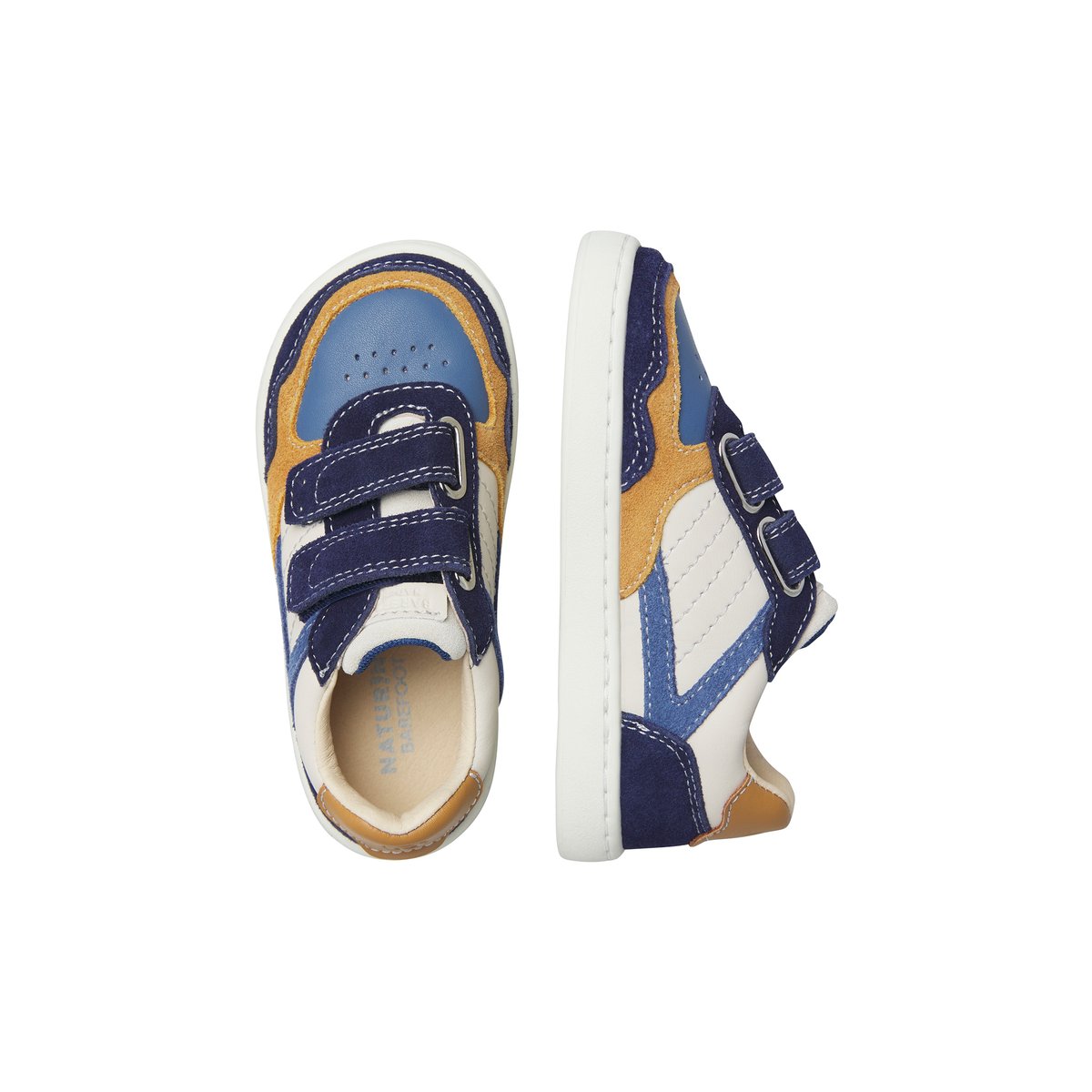 Baskets en cuir et suède BAREFOOT BIMKO VL. marine-blanc crème, NATURINO