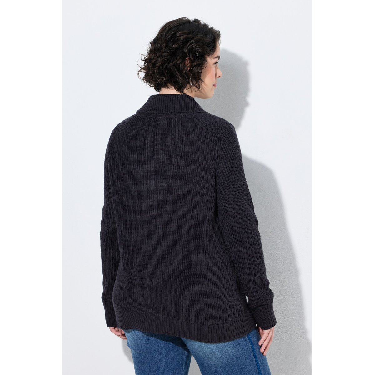 Cardigan en maille côtelée marine, ULLA POPKEN