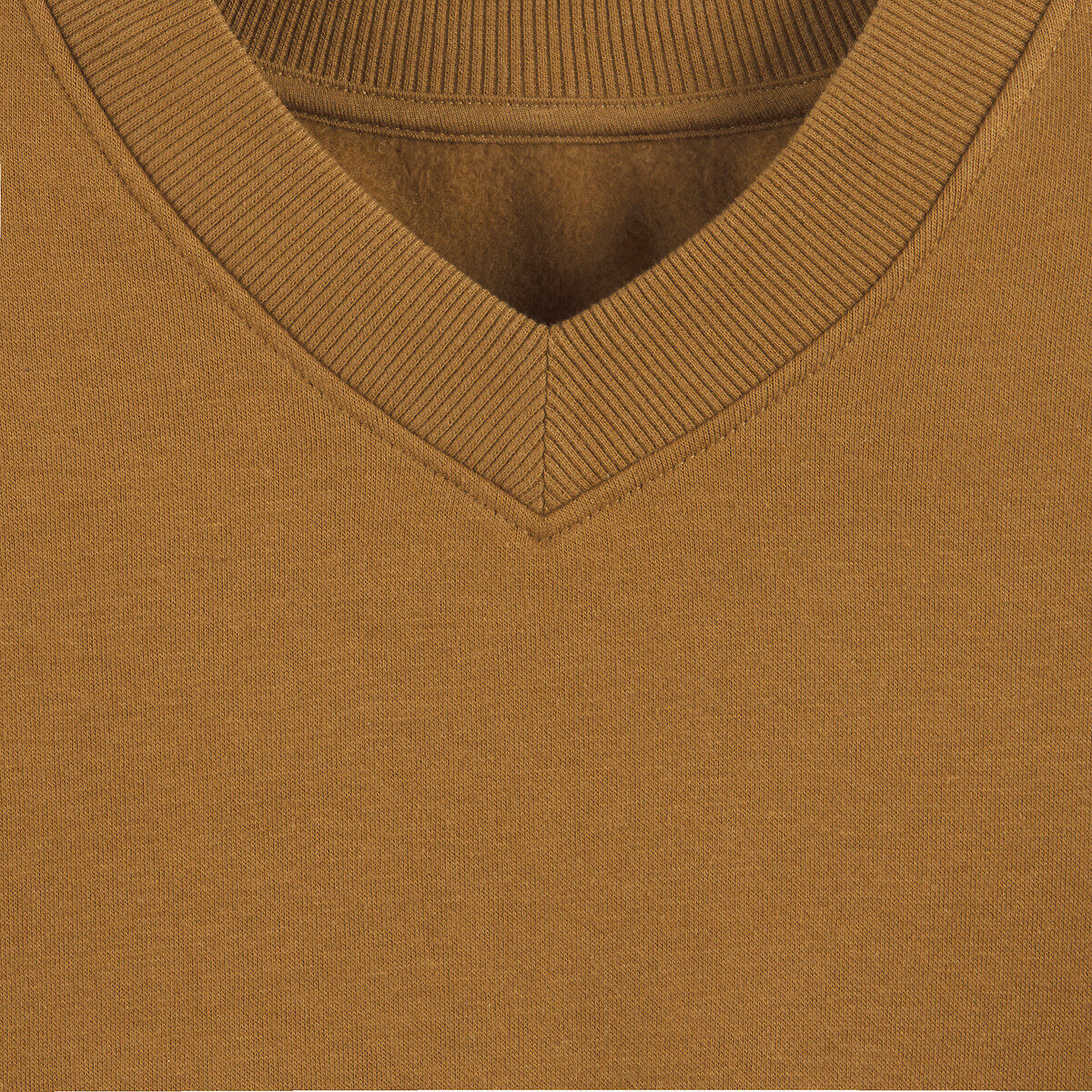 Fleece V-Neck Sweatshirt khaki, LA REDOUTE COLLECTIONS