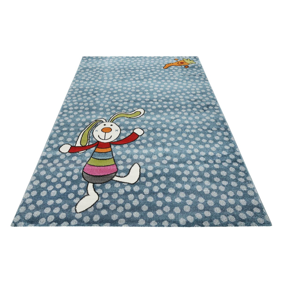 Tapis enfant motif lapin , RAINBOW RABBIT bleu, SIGIKID