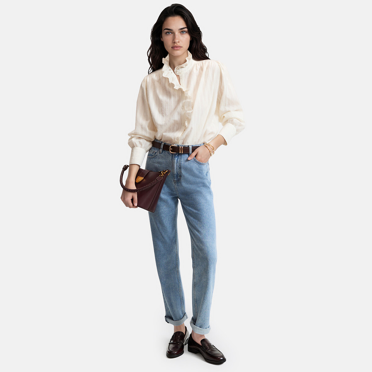 Chemise à col victorien brodé et ajouré, Signature CHARLÈNE ecru, LA REDOUTE COLLECTIONS