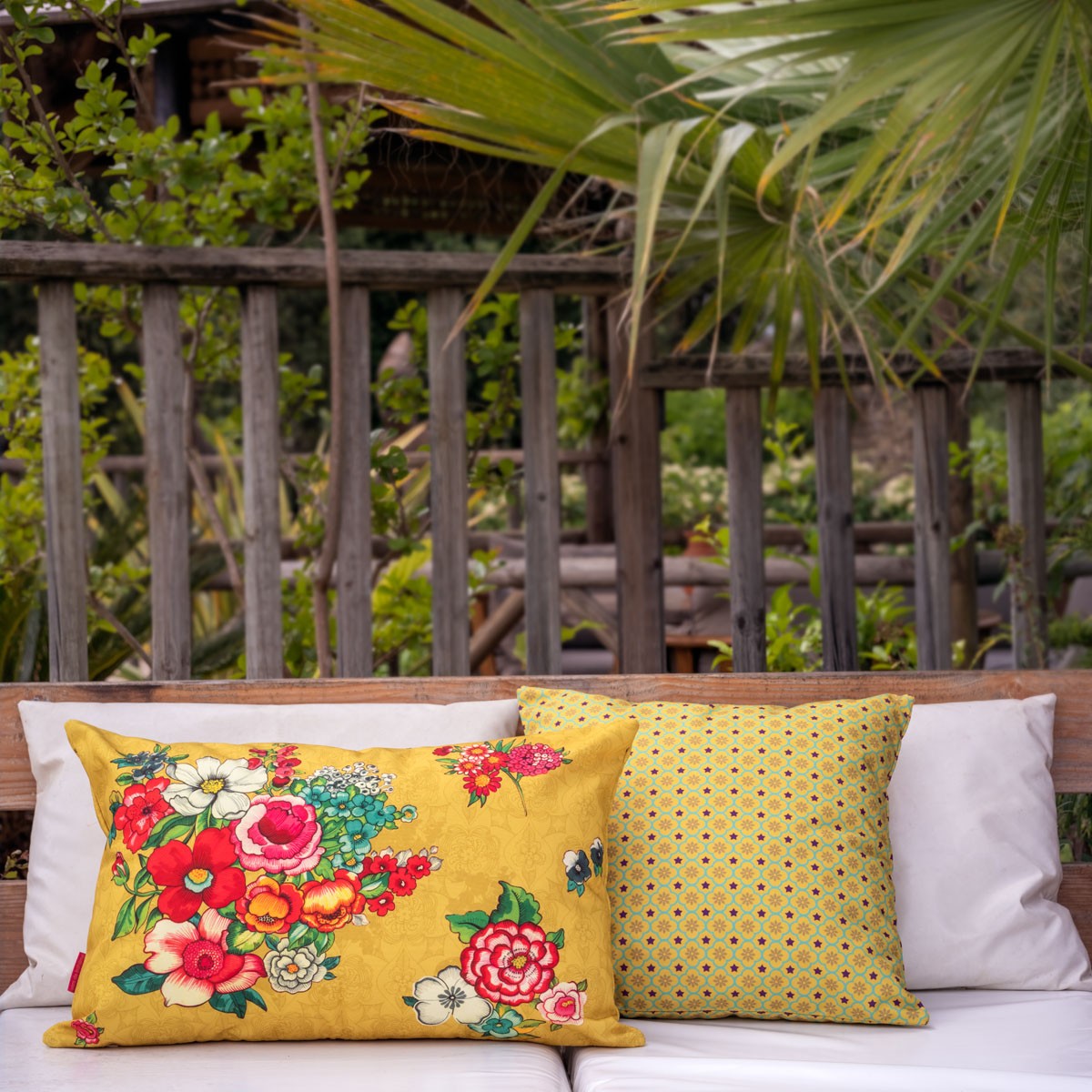 Housse de coussin extérieur HANAMI jaune, VENT DE BOHÈME