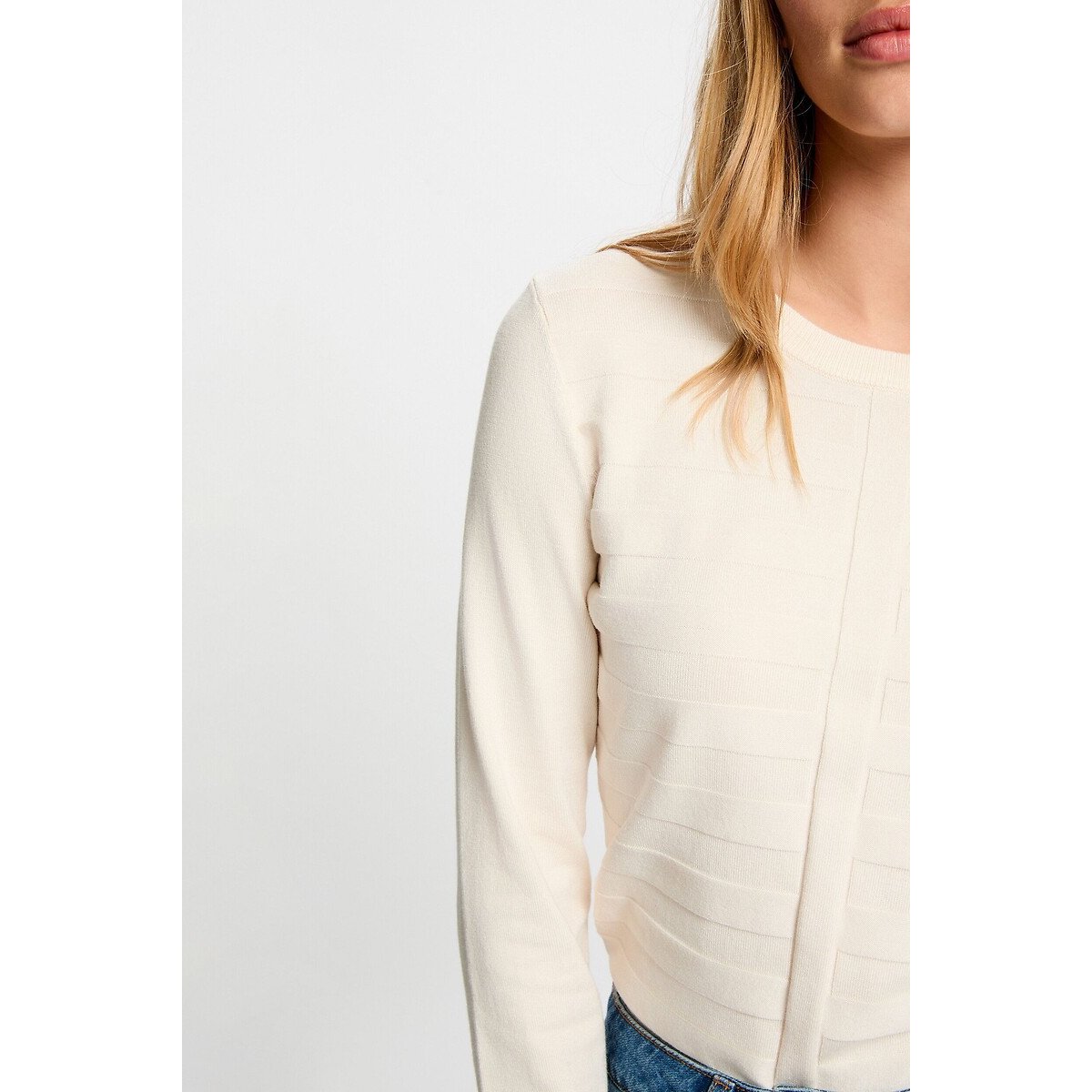 Pullover mit langen Ärmeln und rundem Ausschnitt weiss, MORGAN