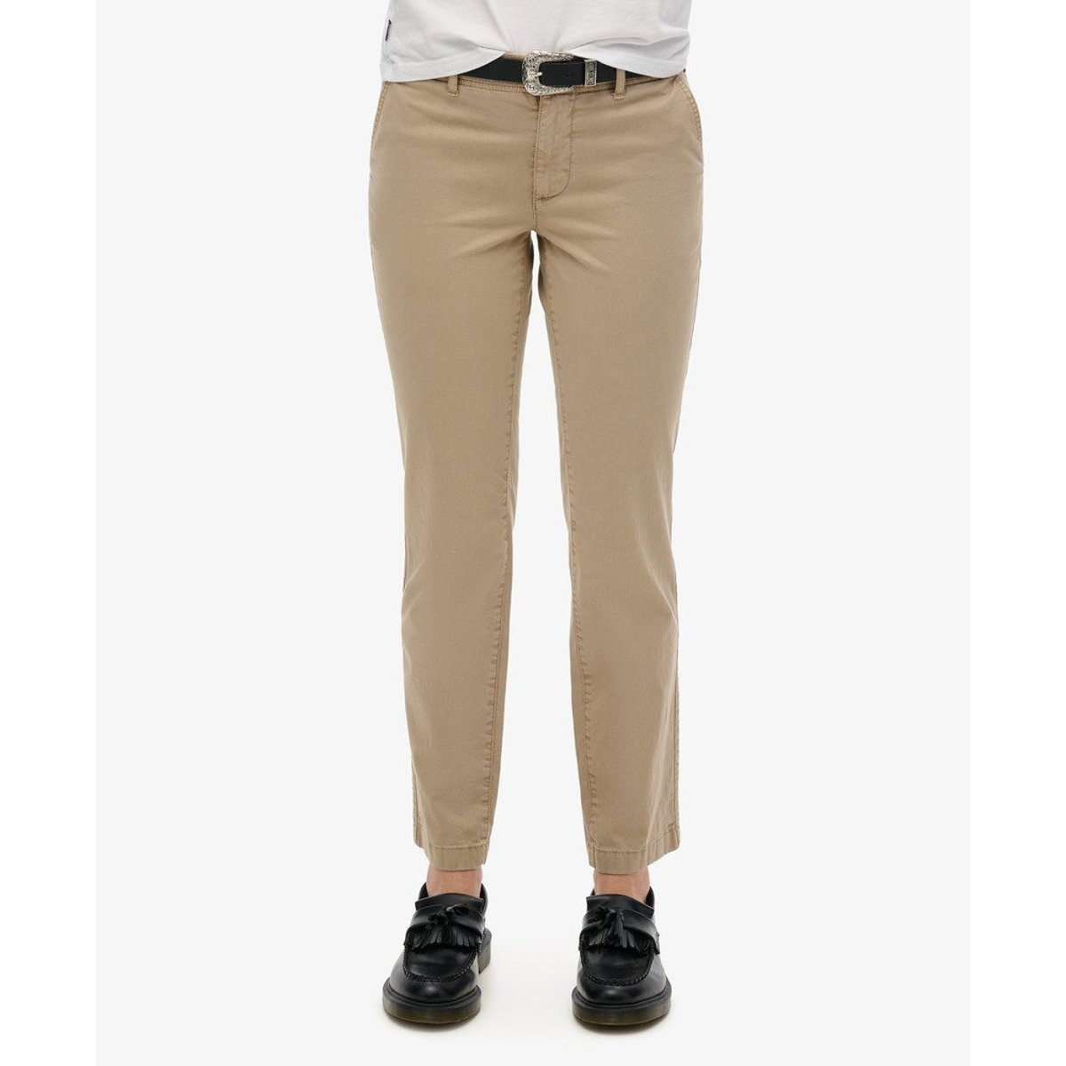 Pantalon chino à taille mi-haute marron taupe délavé, SUPERDRY