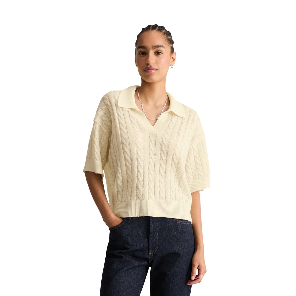 Polo en maille oversize en mélange de laine vierge douce blanc, MARC O’POLO DENIM