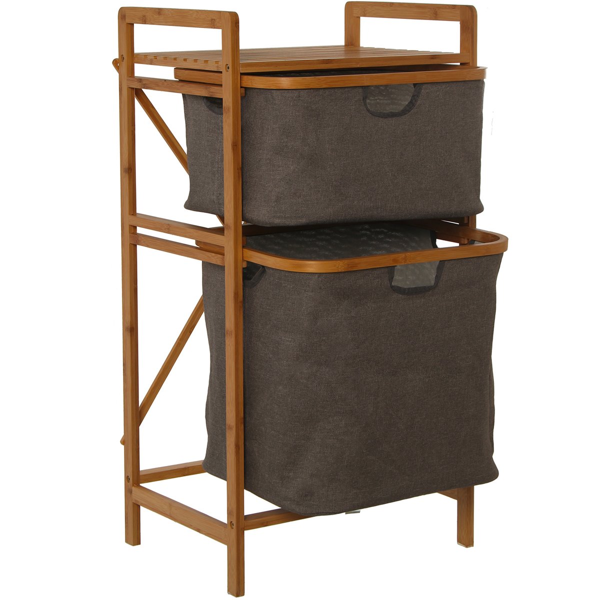 Étagère de salle de bain bambou et tiroirs lin gris 44x33x84.5cm gris, WADIGA
