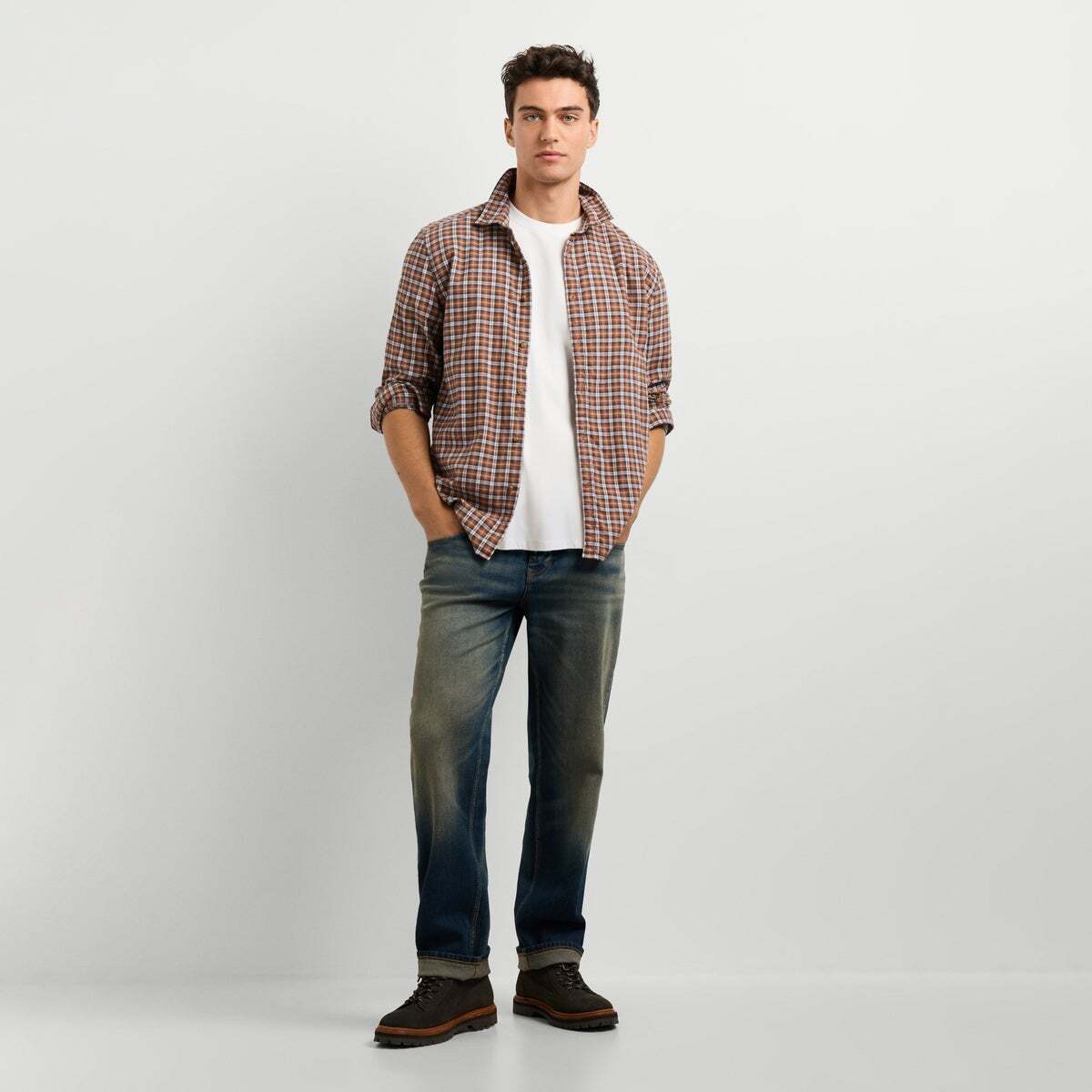 Chemise Coupe Regular À Carreaux orange rouille foncé, PEPE JEANS