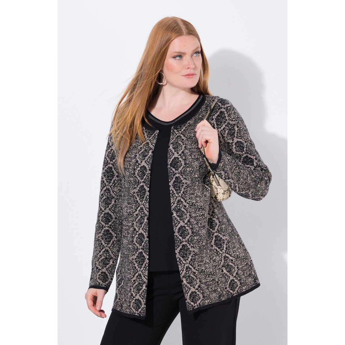 Cardigan à col rond et manches longues marron pâle, ULLA POPKEN