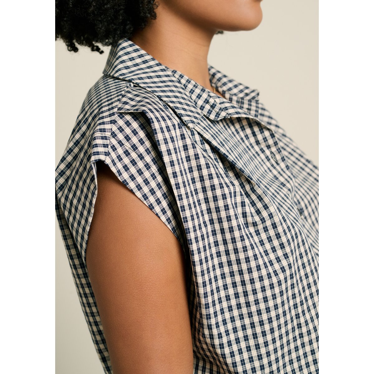 Chemise sans manches effet boule bleu marine, LOLALIZA