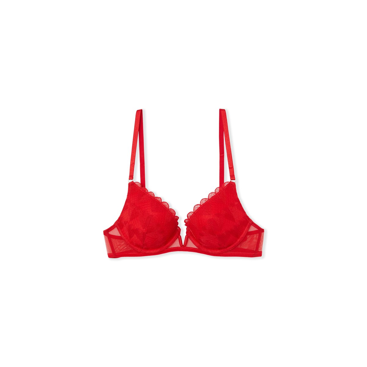 Soutien-gorge N.2 - Push-up plongeant à broderie cœurs DESIR rouge, ETAM
