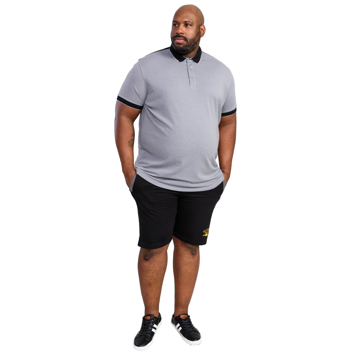Polo manches courtes grande taille PRINSTEAD gris / noir, DUKE
