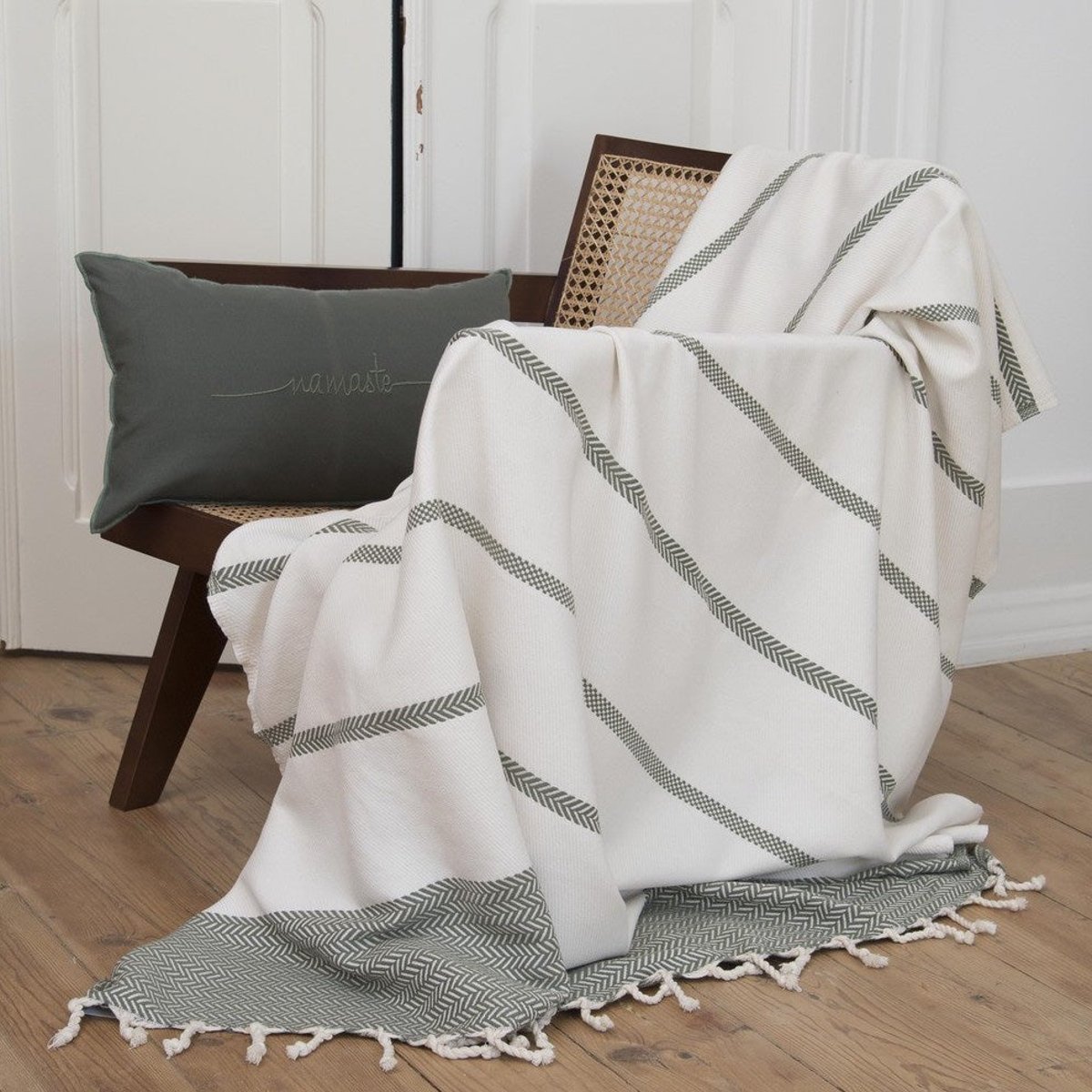 Plaid coton LIV vert olive, FEBRONIE