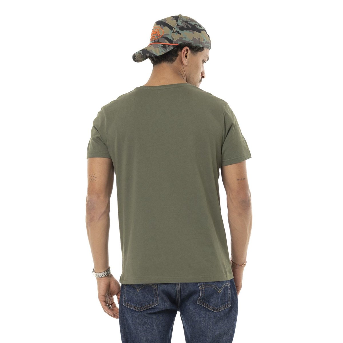 Tee Shirt coton GRAPH vert kaki/orange, VON DUTCH