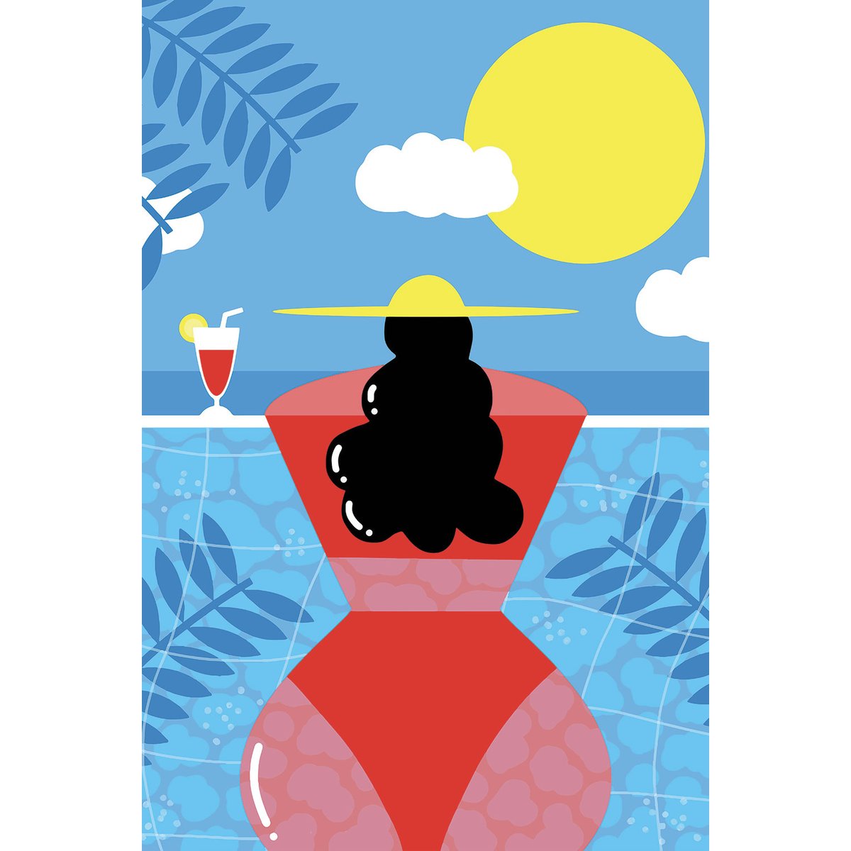Tableau pop art femme au bord de la piscine tableau alu dibond, HEXOA