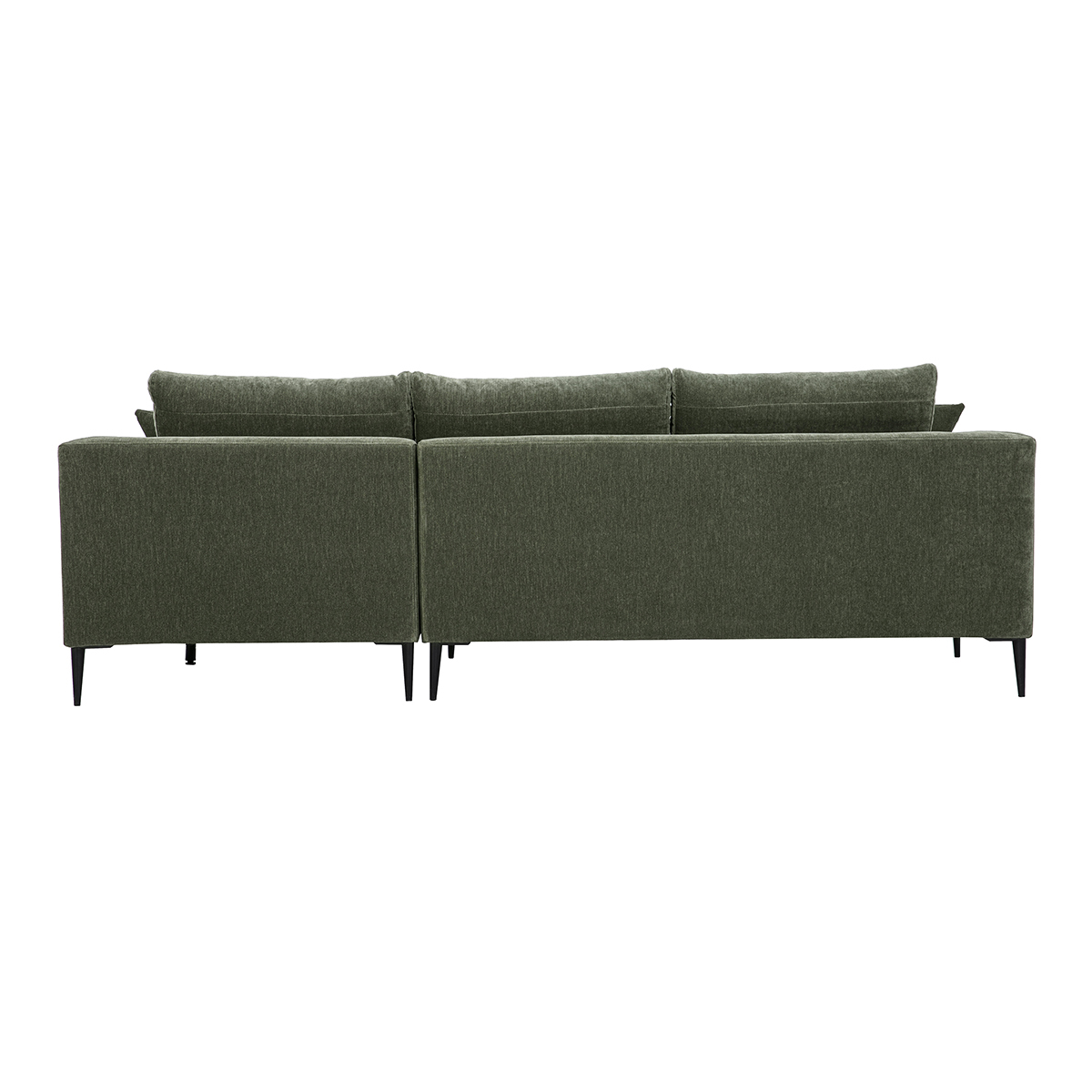 Canapé d'angle droit 3 places en tissu effet velours texturé vert kaki et métal noir JERRY kaki, MILIBOO