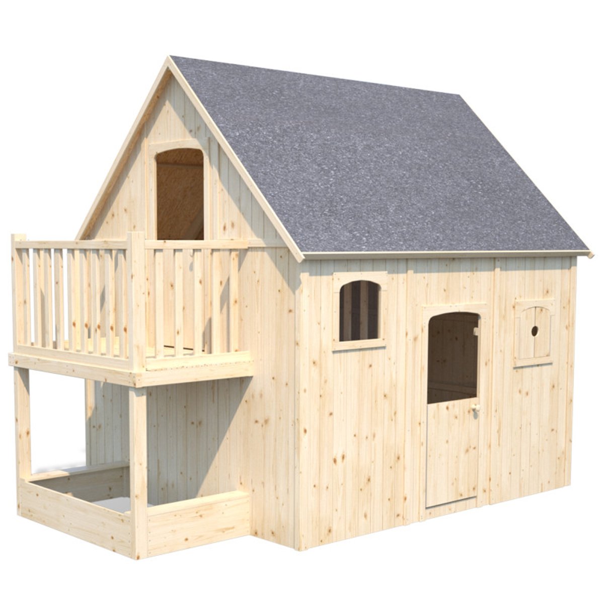 Cabane en bois sur pilotis avec mezzanine et bac à sable DUPLEX marron, SOULET