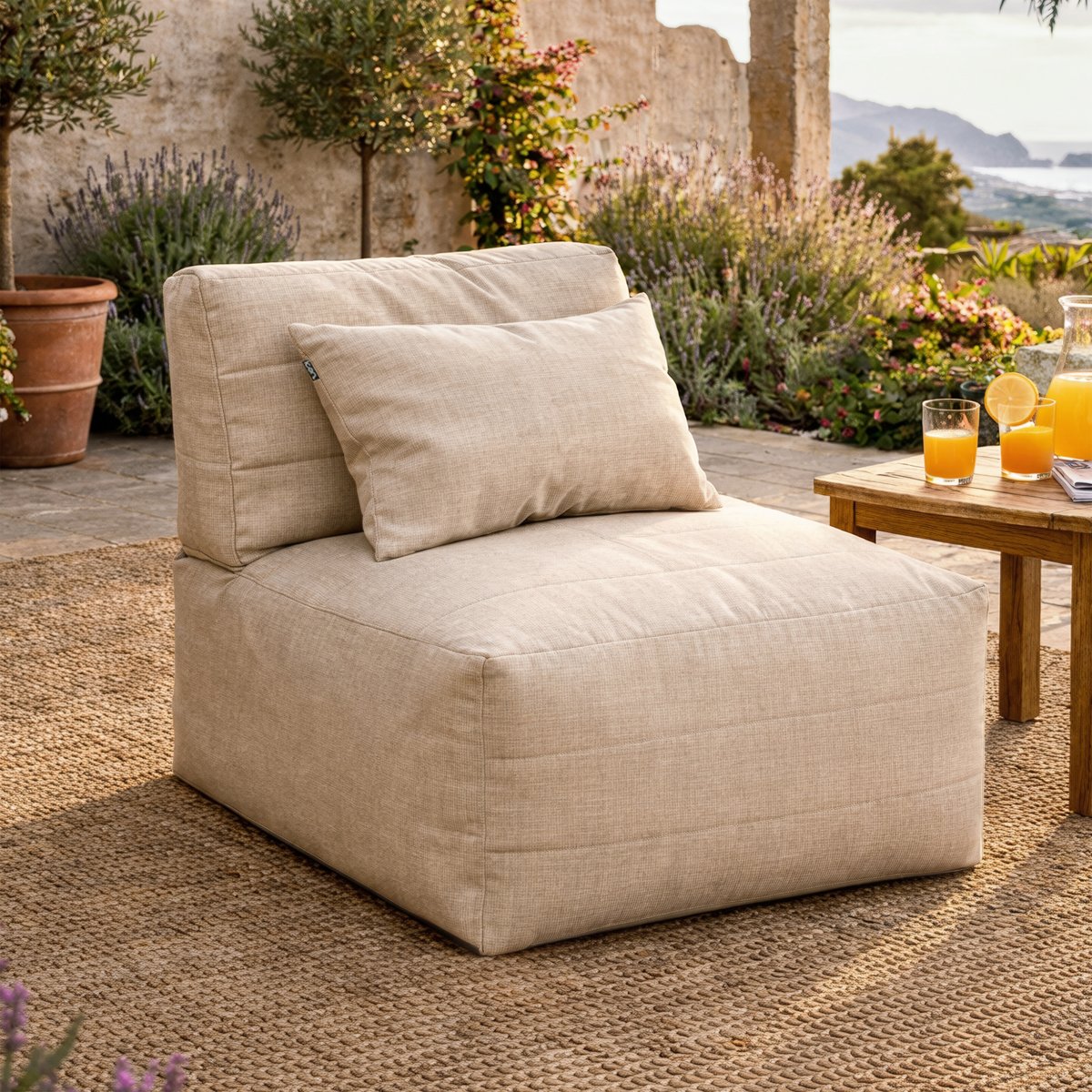 Pouf fauteuil modulaire en tissu tissé d'intérieur et d'extérieur Oeko-Tex® - NOA beige, ICON