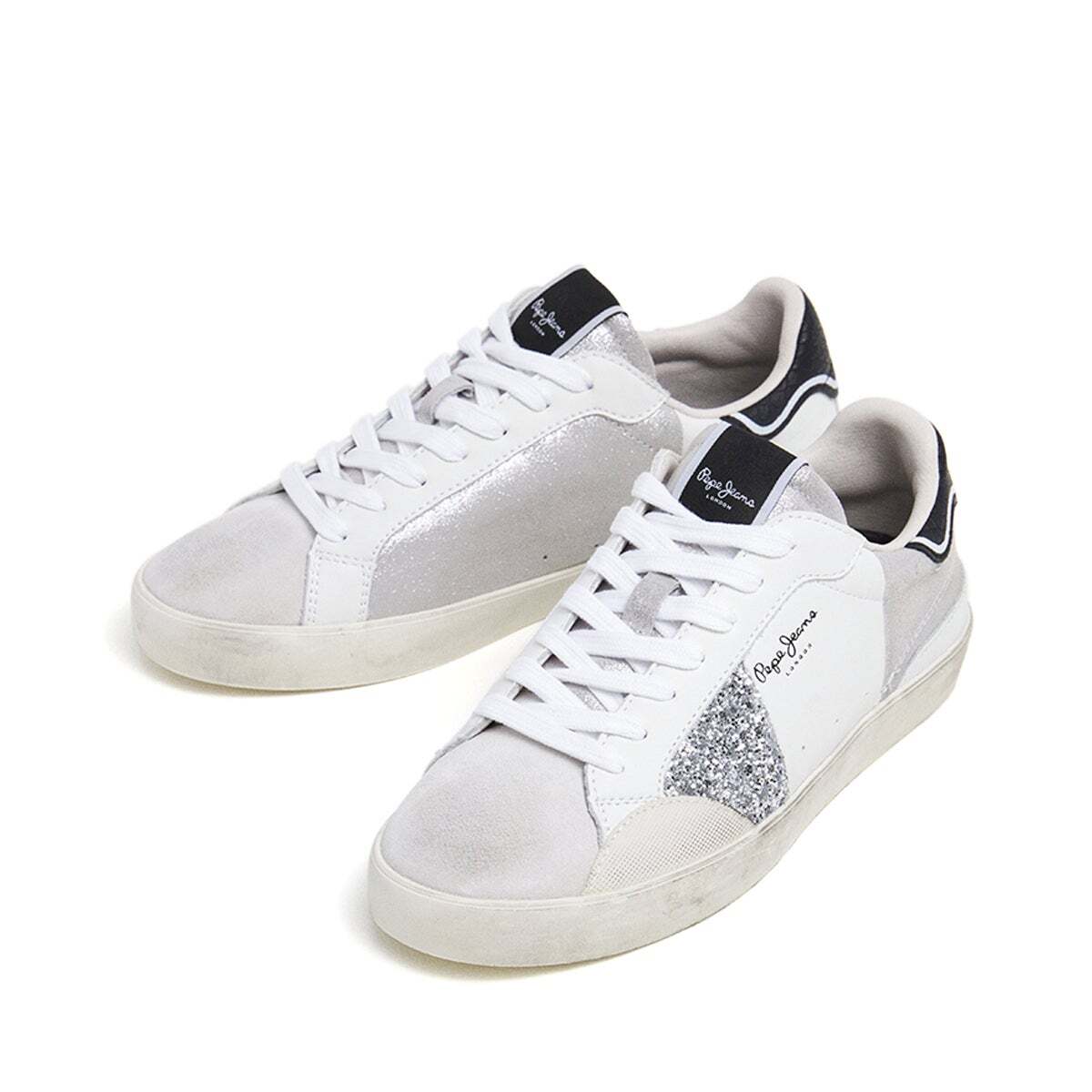 Lane - Baskets En Cuir Avec Détails Pailletés argent, PEPE JEANS