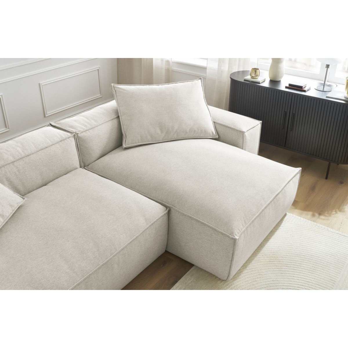 Canapé d'angle fixe 3 places en tissu chiné, BOHEME beige, BOBOCHIC