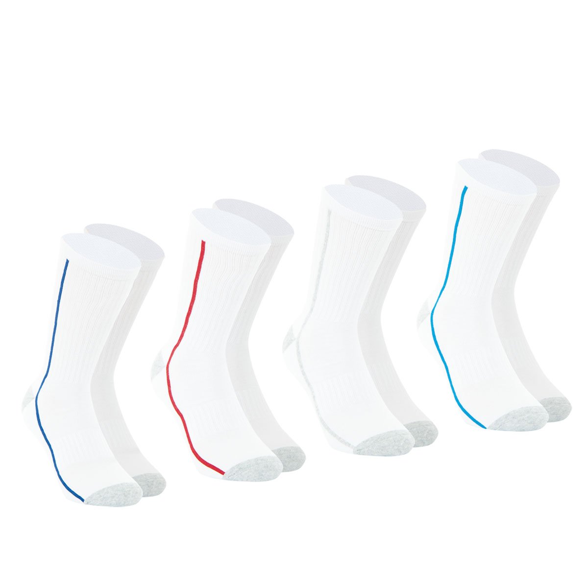 Chaussettes de sport mi-hautes, lot de 4 paires blanc liseré couleur, ATHENA