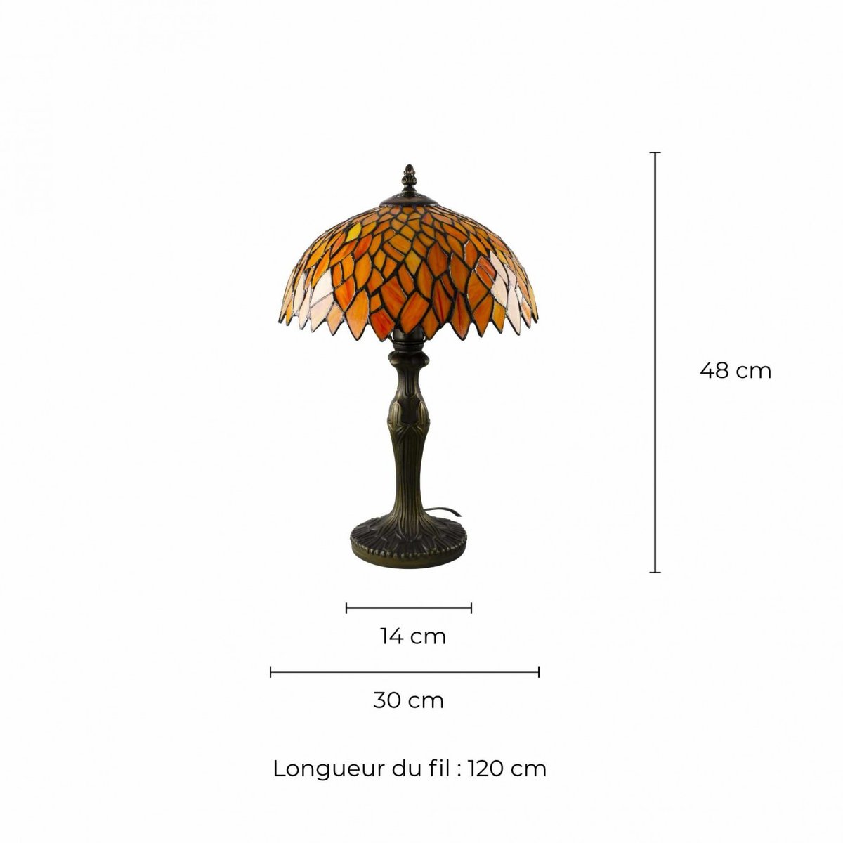 Lampe à poser moyen modèle en verre mosaïque, TIFFANY CAMILLE orange, C-CREATION