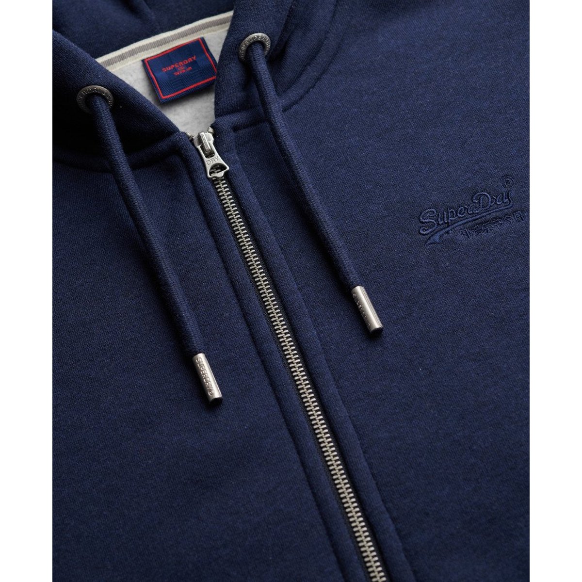 Sweat à capuche zippé Logo Vintage brodé bleu marine chiné intense, SUPERDRY