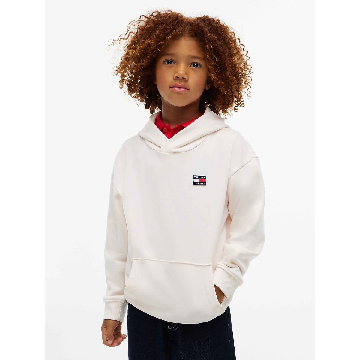 Sweat à capuche, logo brodé ecru, TOMMY HILFIGER