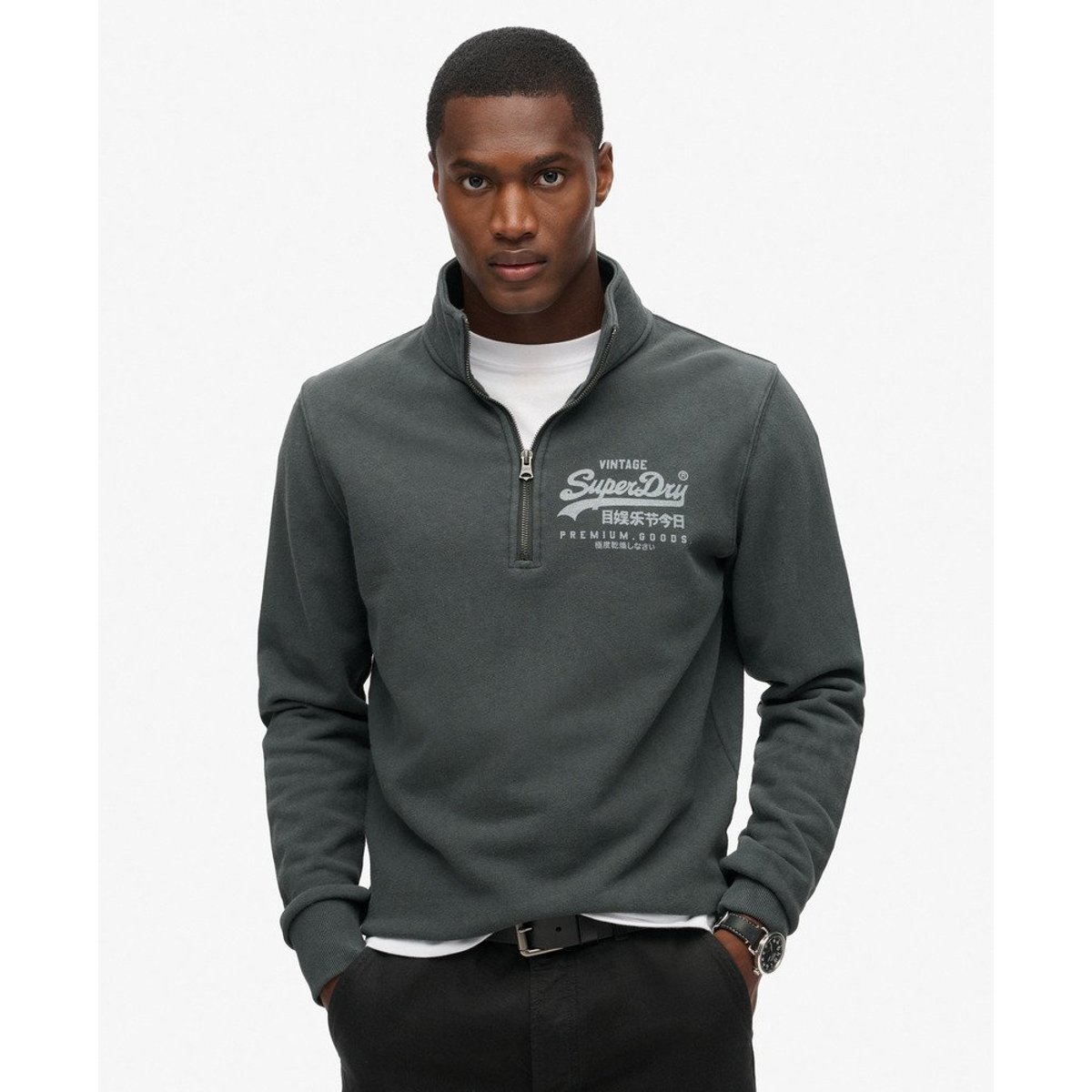 Haut classique à col zippé et motif noir délavé, SUPERDRY