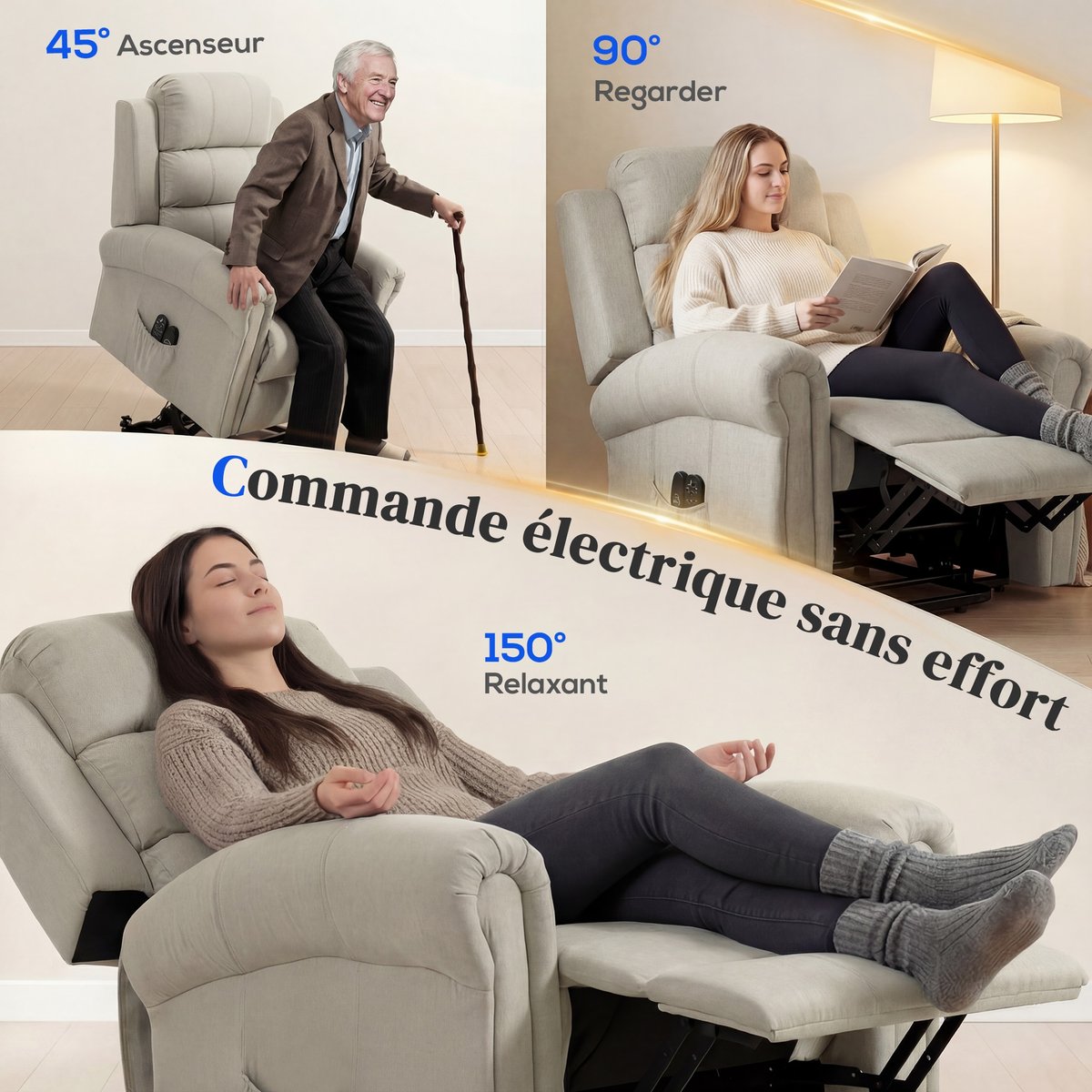 Fauteuil releveur multifonctionnel Lin (100% beige, HOMCOM