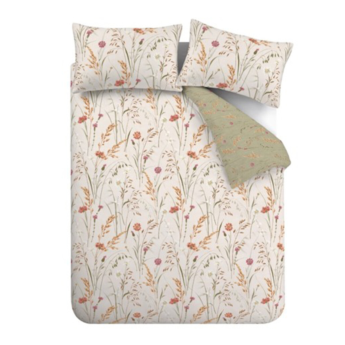 Brushed Grasmere Floral Cotton Reversible Duvet Cover and Pillowcase Set green, CATHERINE LANSFIELD