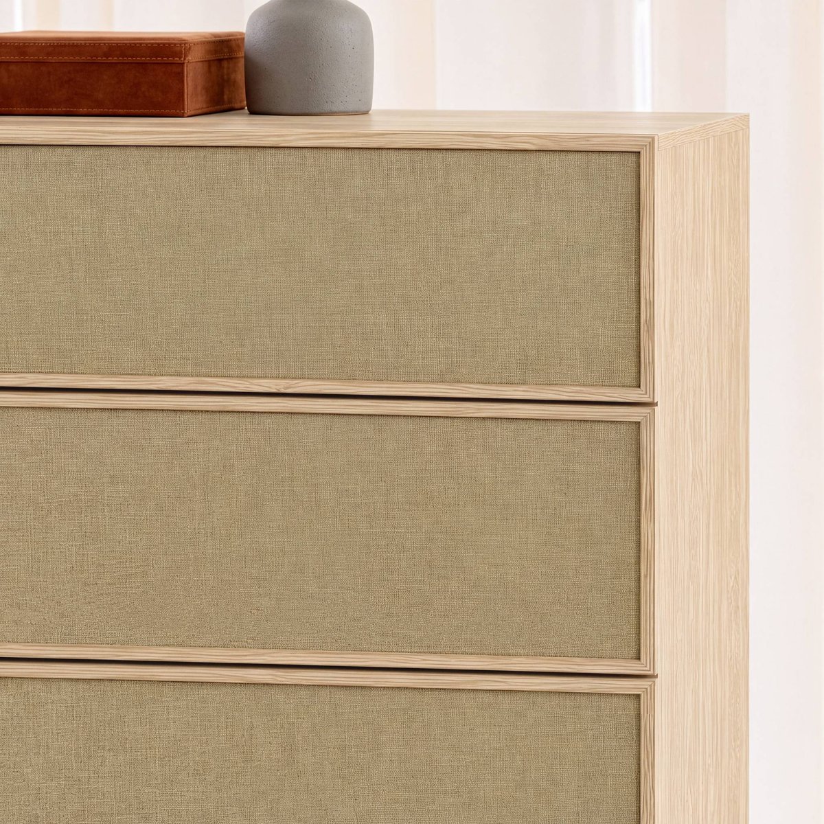 Commode de rangement décor bois et tissu 4 tiroirs KUBA naturel, SWEEEK