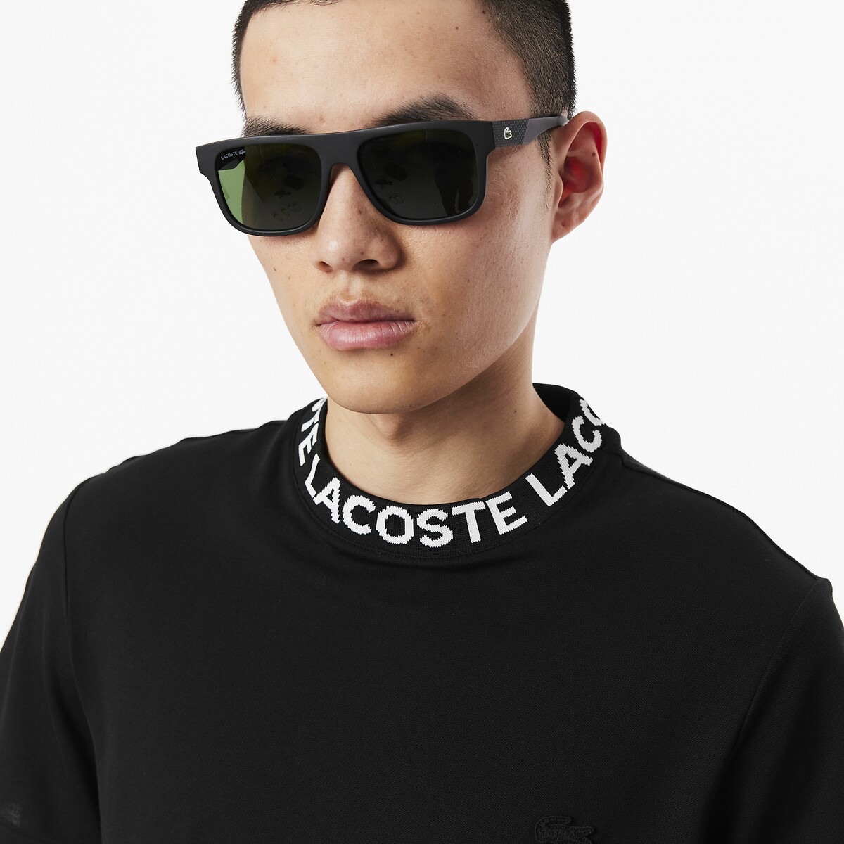 Regular Fit Stretch T-Shirt with Jacquard Collar black, LACOSTE
