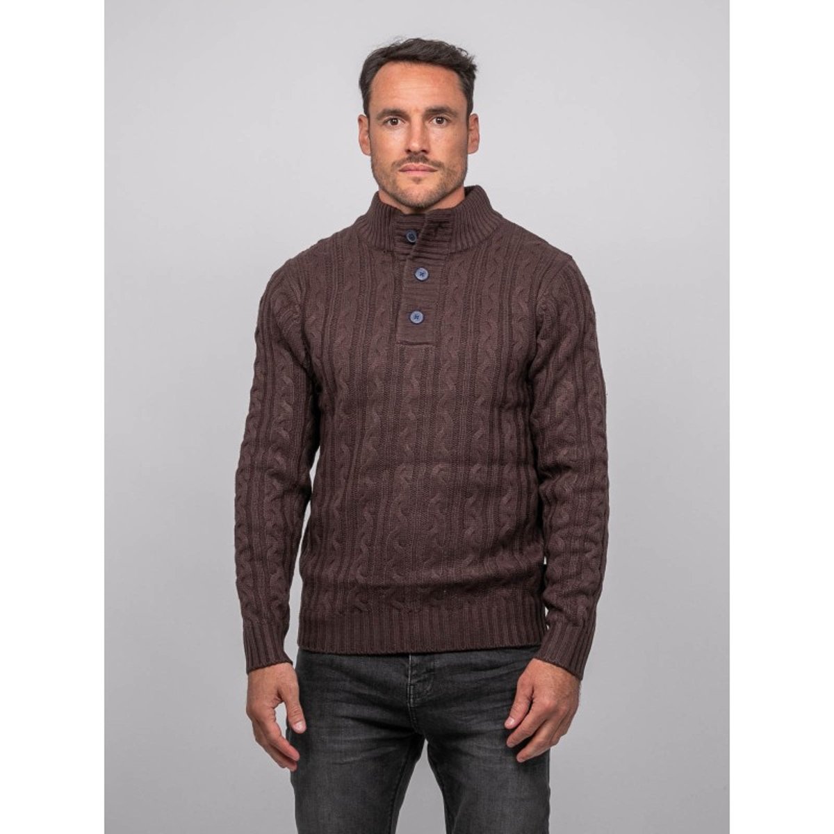 Pull Torsadé Col Montant Lagow marron, RITCHIE