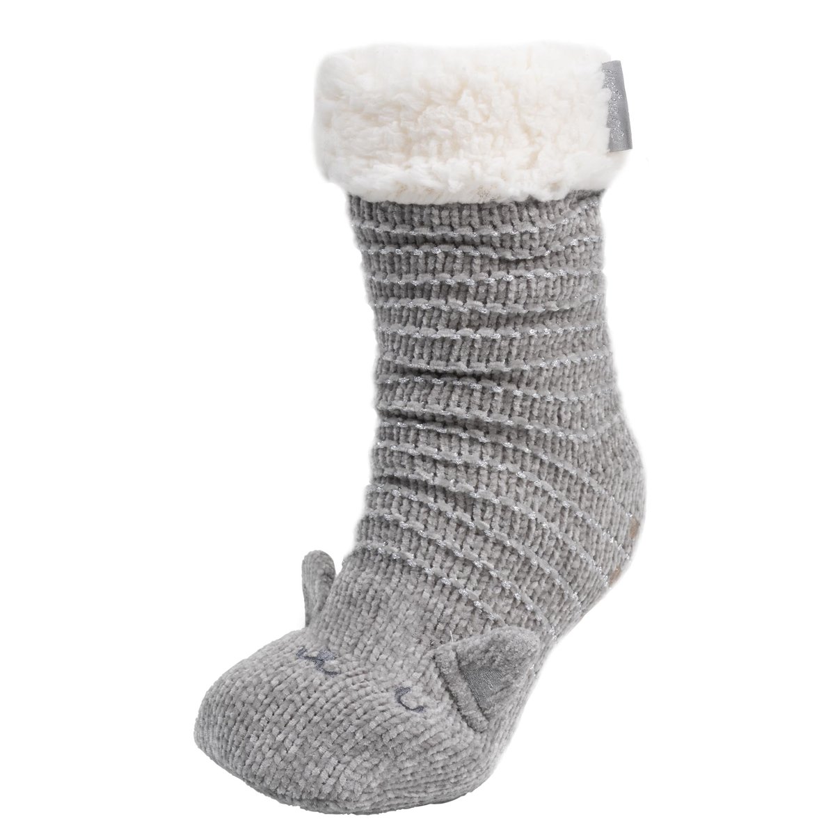Chaussettes d'intérieur maille chenille - fourrées, antidérapantes gris, ISOTONER