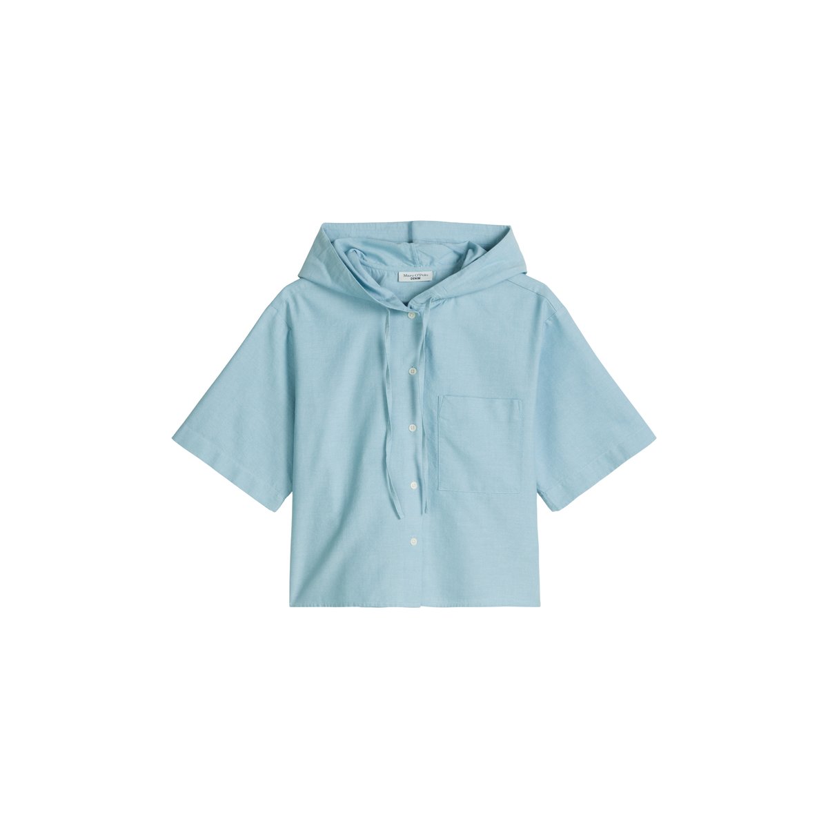 Blouse à capuche relaxed cropped en coton organique Oxford bleu clair, MARC O’POLO DENIM