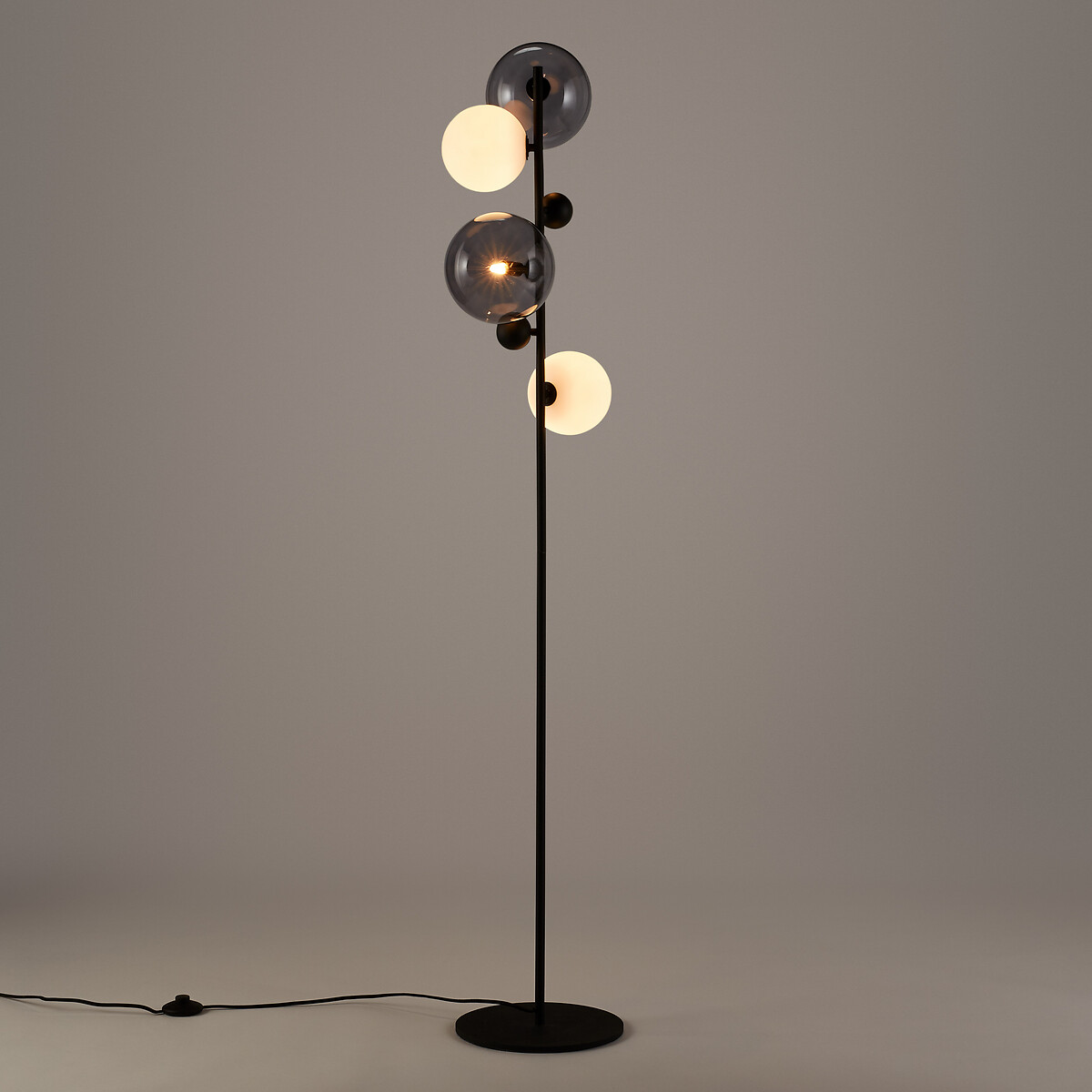 Lampadaire verre fumé et métal, Bullesco verre fumé, AM.PM