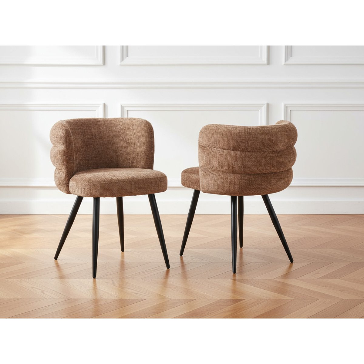 Lot de 2 chaises velours, SOLEA marron clair, BOBOCHIC