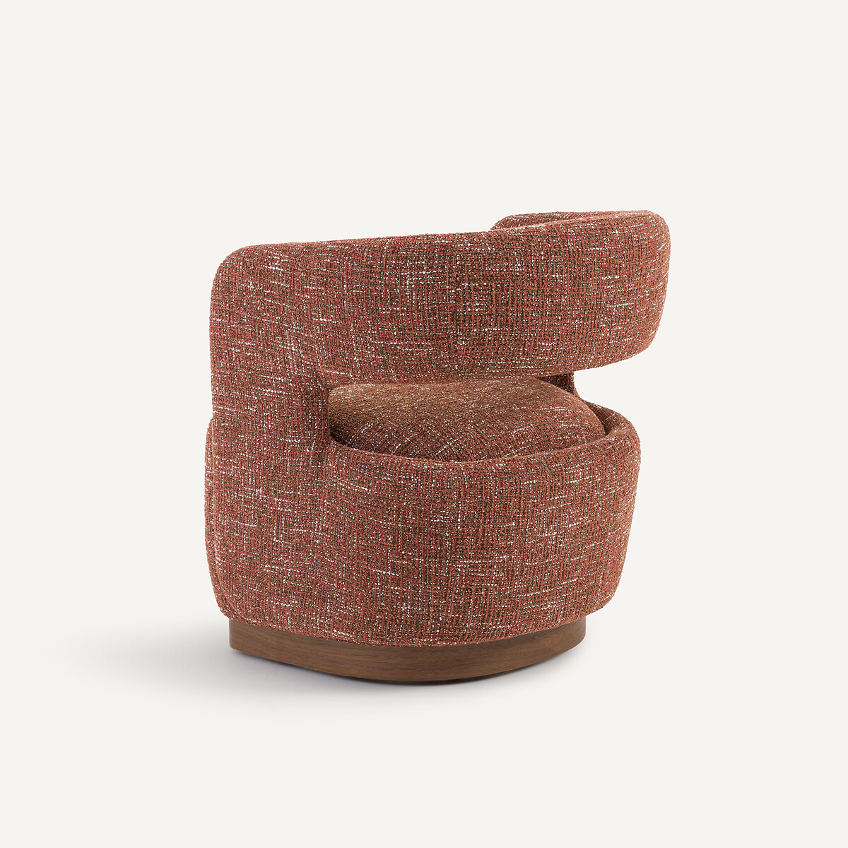 Fauteuil pivotant base noyer tissu texturé, Jesper rouge brique, AM.PM