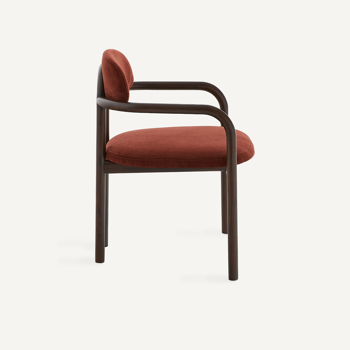 Silla de comedor, en olmo teñido de nogal y terciopelo, HARLOH rojo birmano, AM.PM