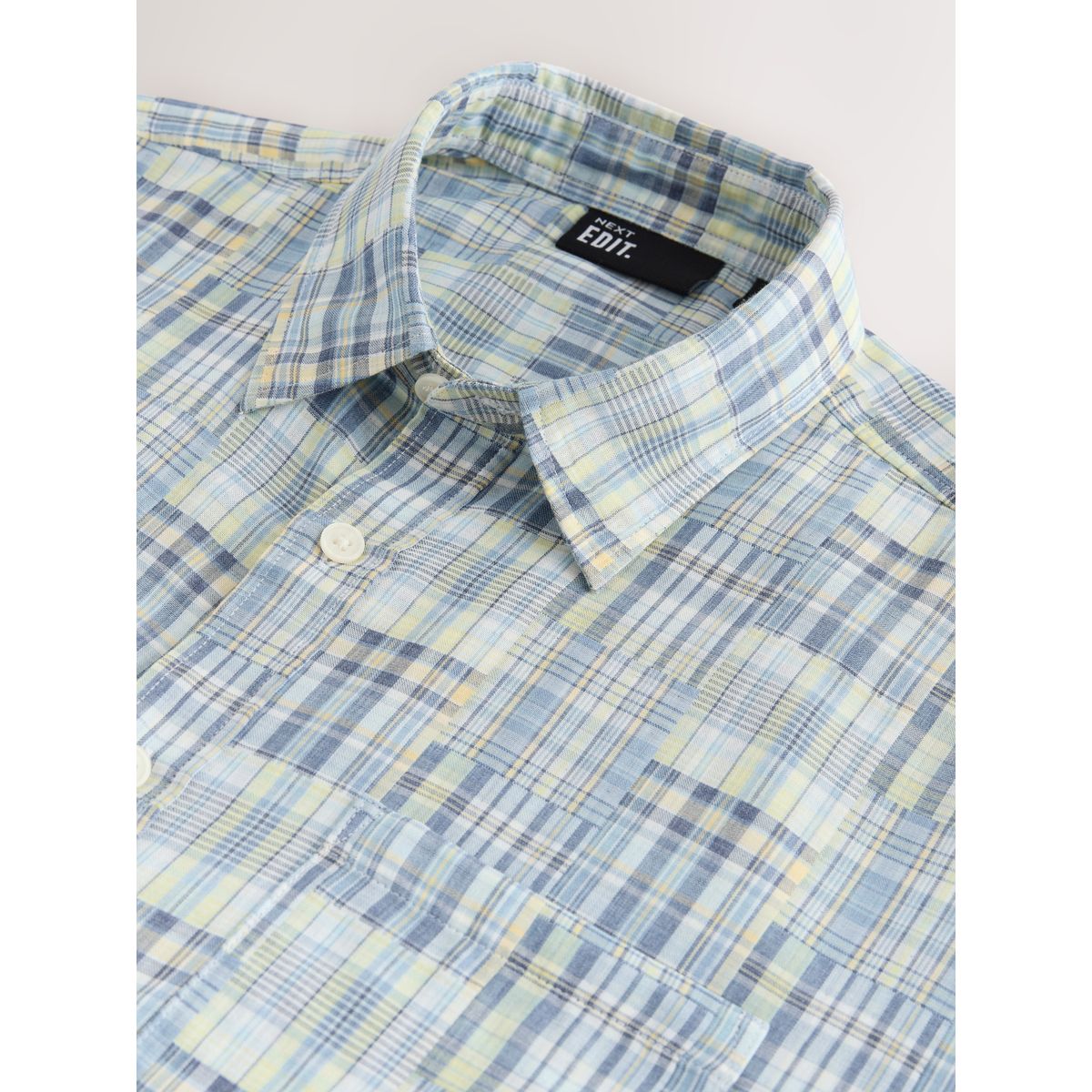 Chemise manches longues à carreaux patchwork bleu, NEXT