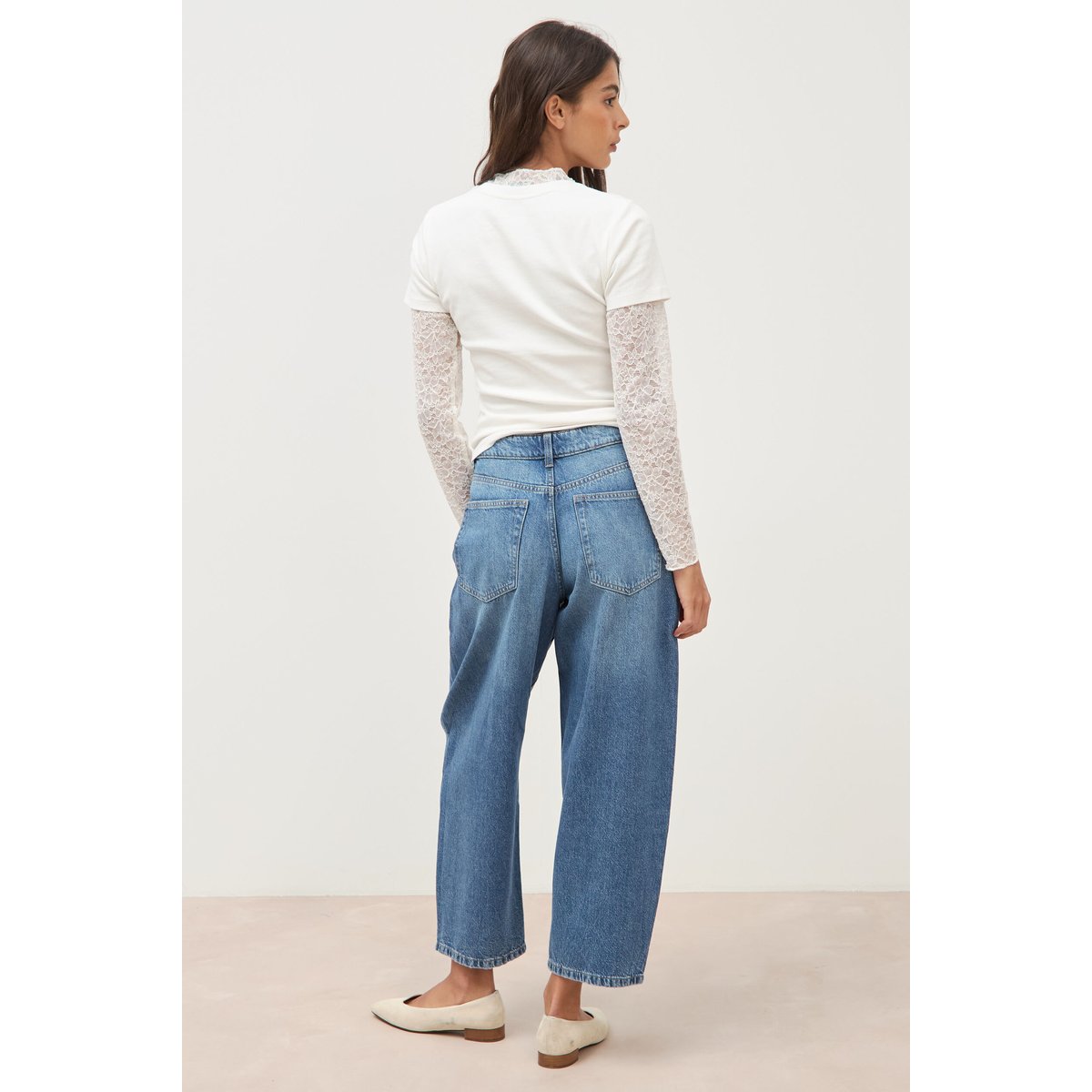 Jeans barrel 7/8ème taille standard denim used, BONOBO