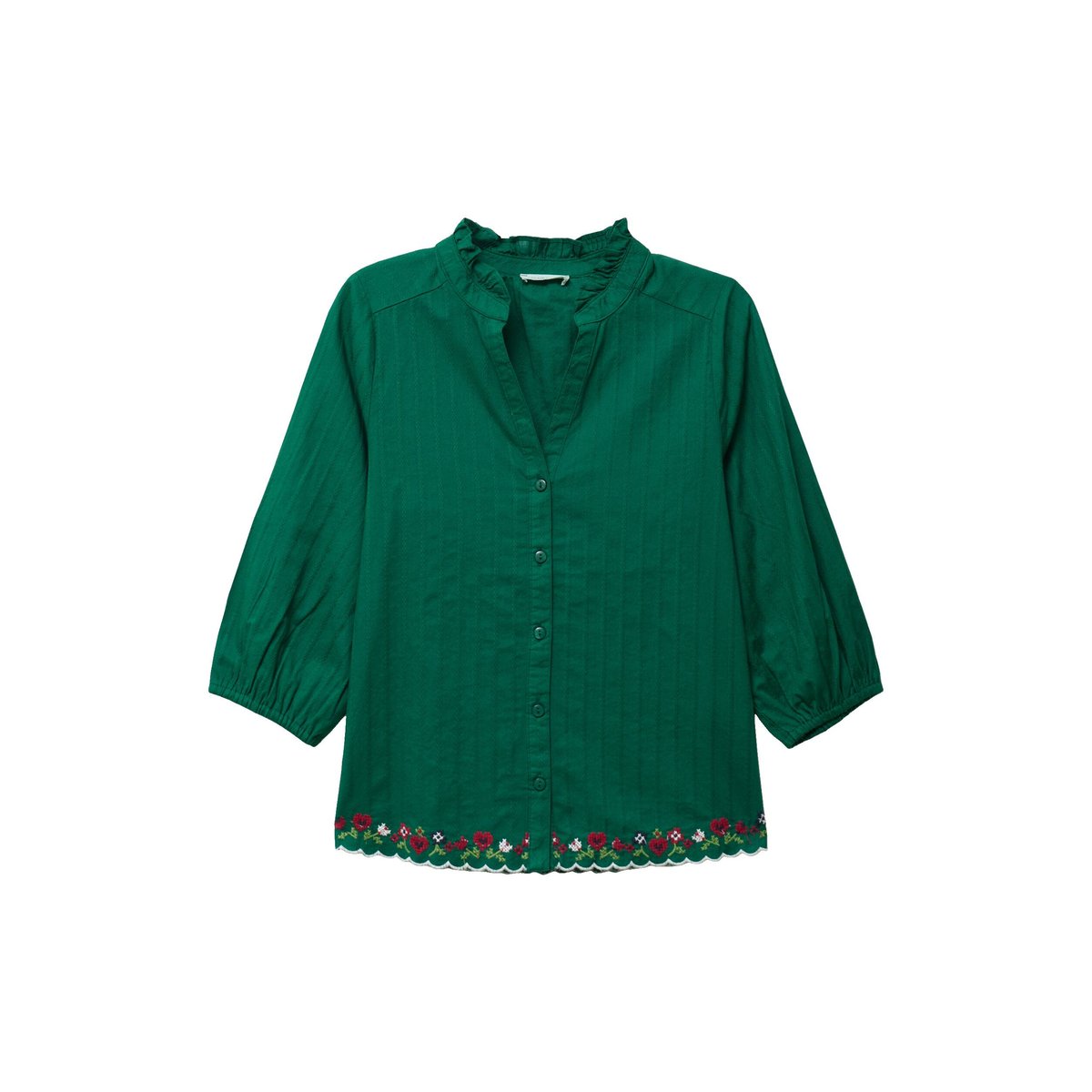 Blouse broderie col v manches 3/4 vert foncé, CACHE CACHE