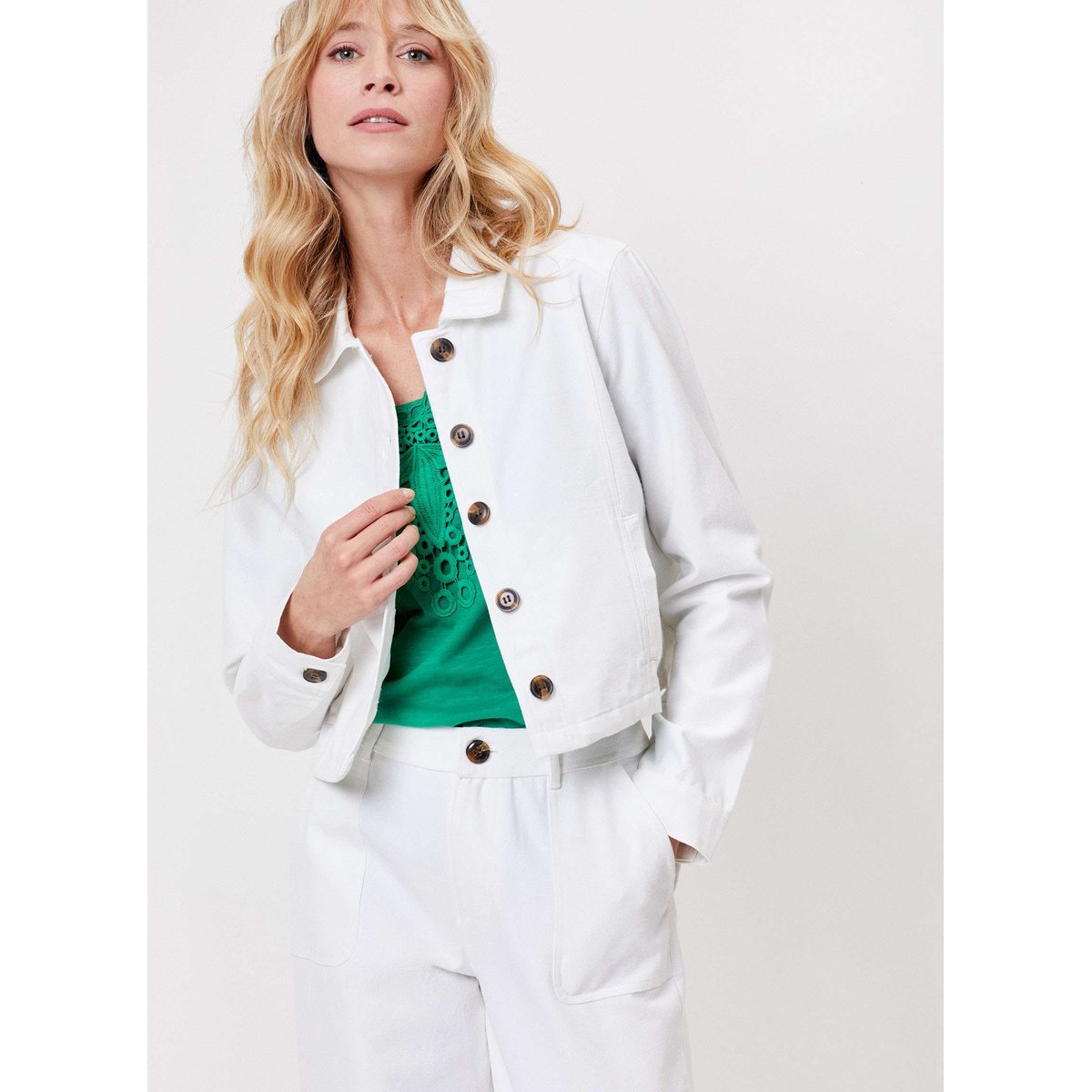 Veste courte unie en coton bio BLASI blanc, LA FIANCÉE