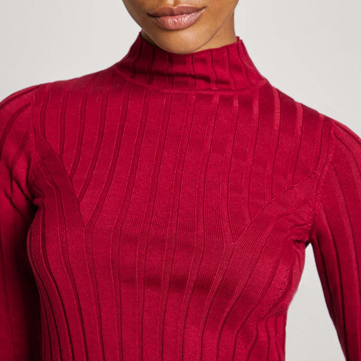 Pull À Col Montant En Maille Côtelée rouge brûlé, PEPE JEANS