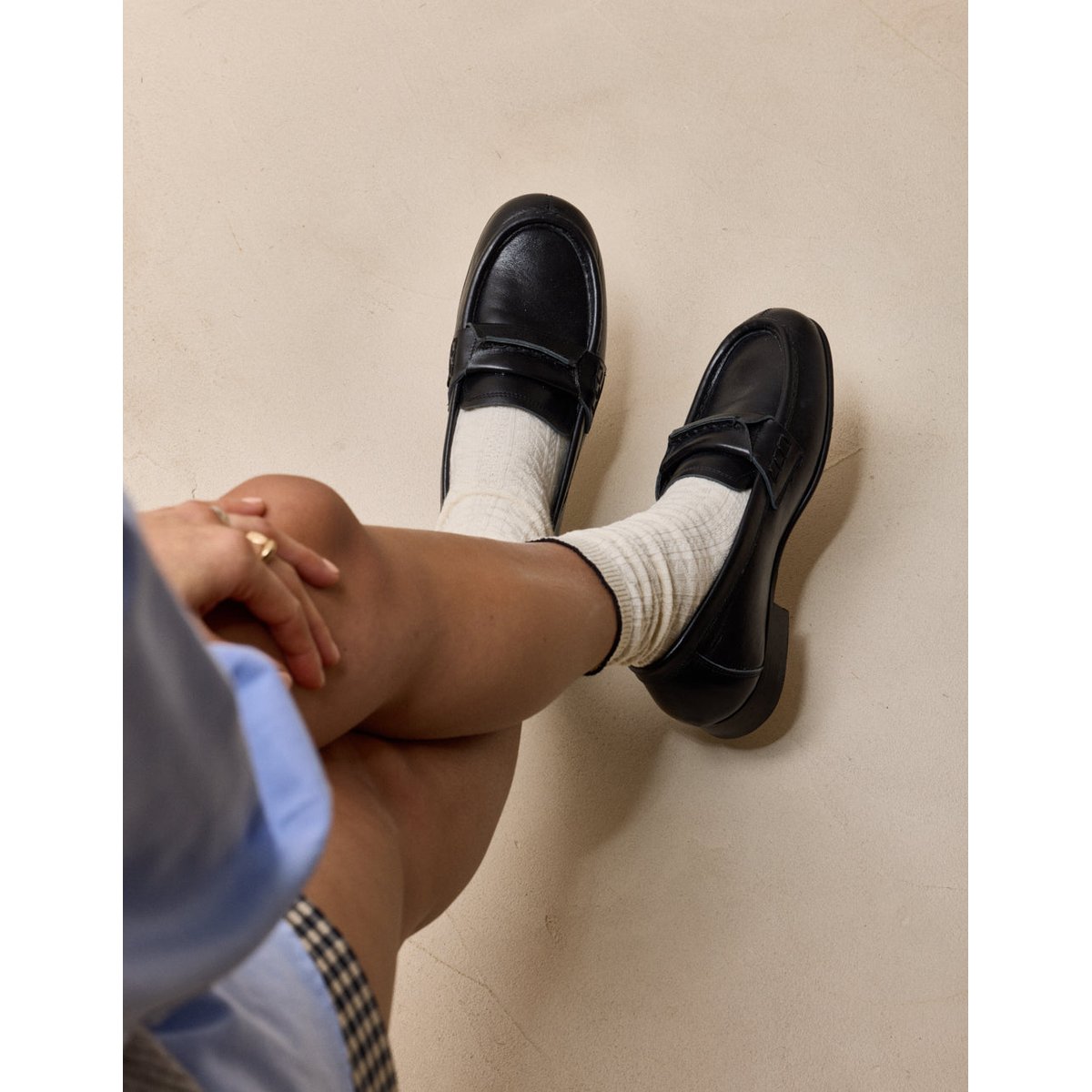 Mocassins JYLIS cuir plissé noir, ODAJE