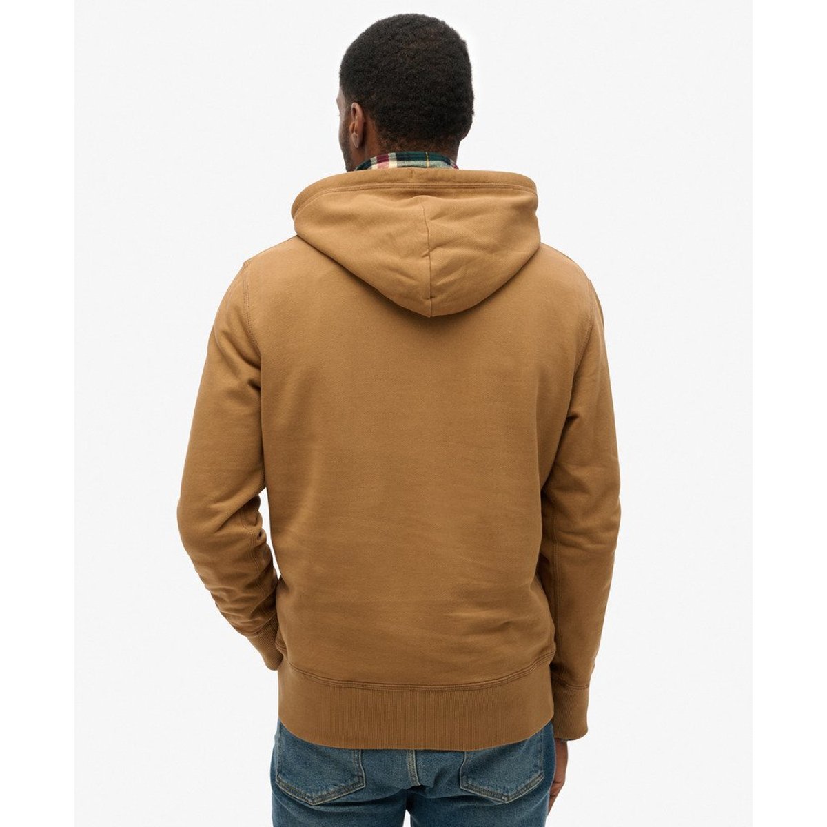 Sweat à capuche décontracté avec surpiqûres contrastées camel brun classique délavé, SUPERDRY