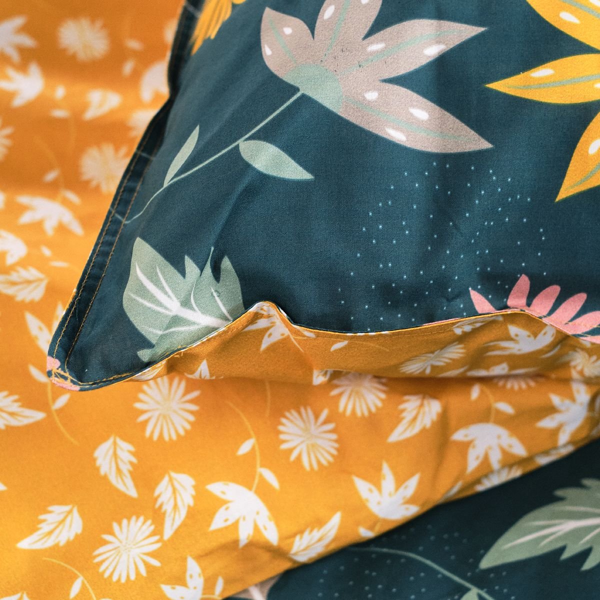 Parure de lit imprimé Floral coton SUNSHINE PAOLA jaune, TODAY