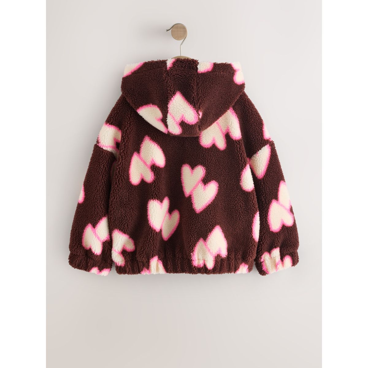 Veste à capuche zippée en peau lainée cœur marron/rose, NEXT